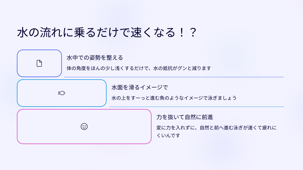 水の流れに乗るだけで速くなる！？