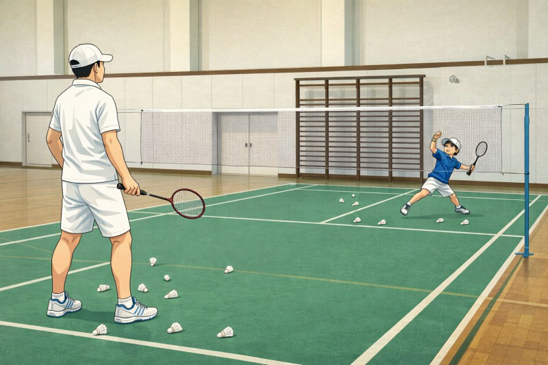 小学生ジュニアのバドミントンが上手くなるには?小平ジュニアで実践されている育成法が鍵 2 コーチと練習